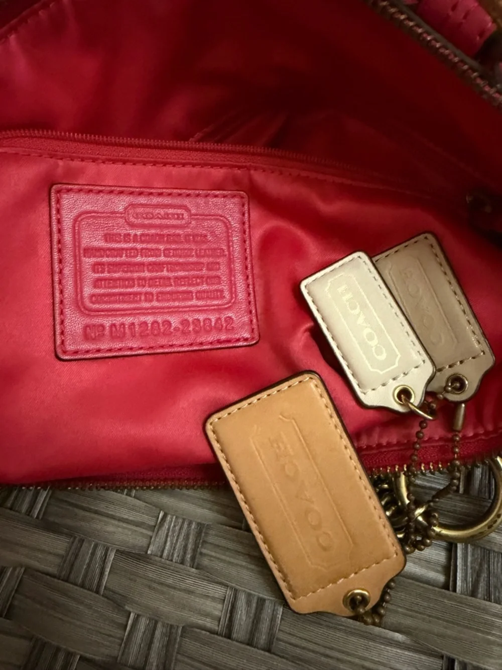 Coach Pink Leather Floral Perforated Chain Shoulder Bag Turnlock - Style 23842 - Picture 2 of 16